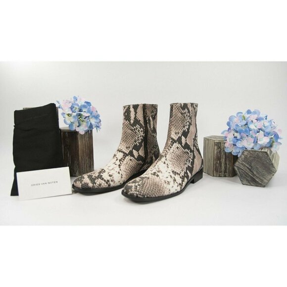 Dries Van Noten Snake Leather Zip Ankle Boots 39